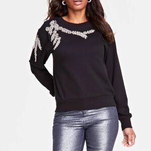 NWT Deep Black XXL Rhinestone Casual Glam Knit Sweatshirt Retail $79